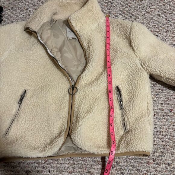 Urban Outfitters Cropped Front Zip Sherpa Jacket - White/Cream- Size Small - Picture 8 of 11